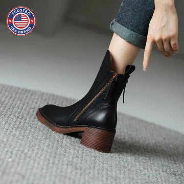 Women's faux leather side zip orthopedic ankle winter boots with tassel pull - Black