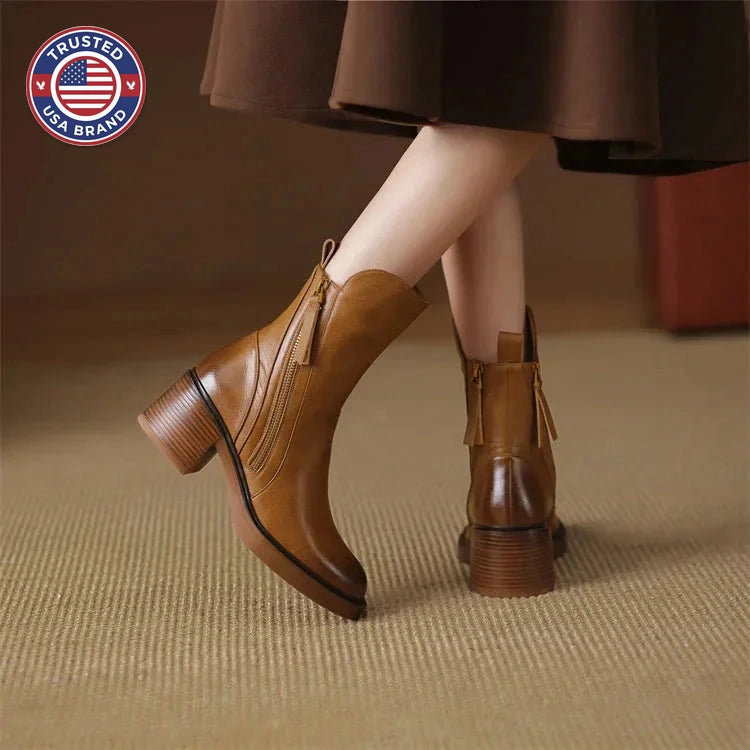 Women's faux leather side zip orthopedic ankle winter boots with tassel pull - Black