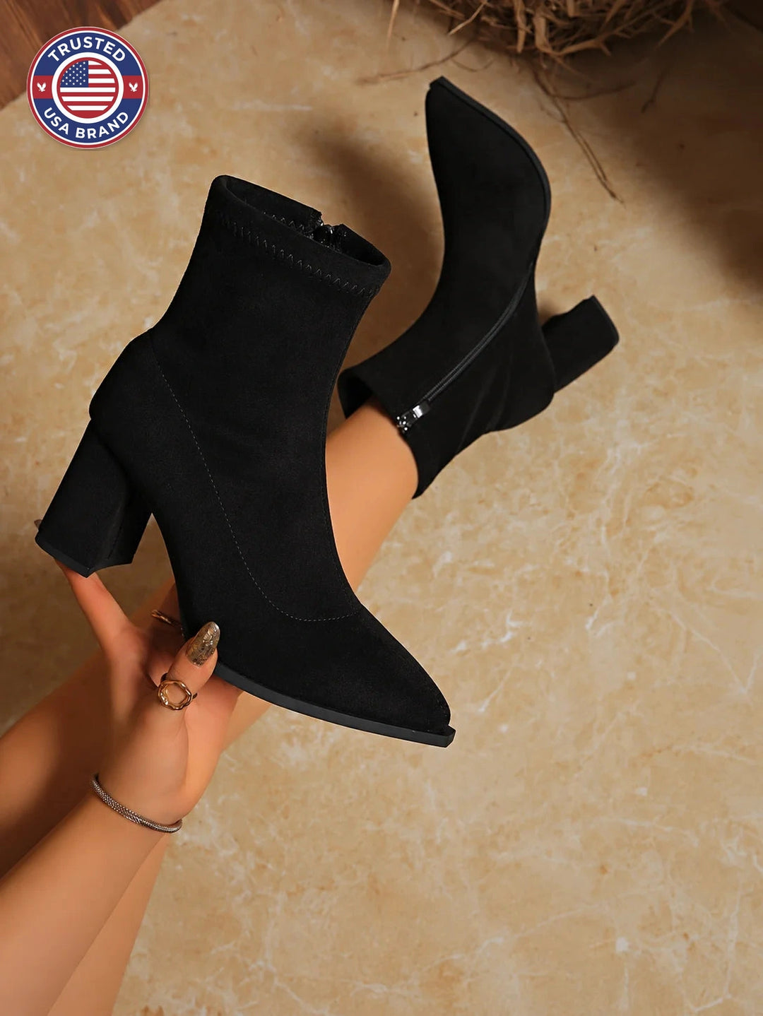 Women's heeled ankle winter boots pointed toe