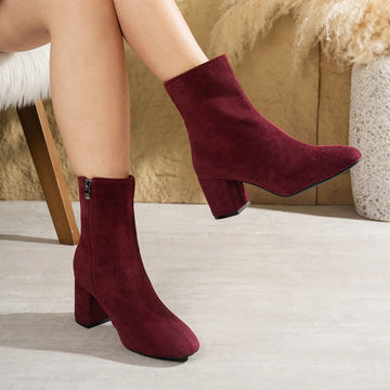 Women's heeled ankle winter boots pointed toe in Bordeaux