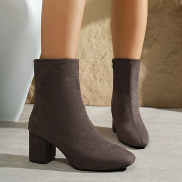 Women's heeled ankle winter boots pointed toe in Coffee Brown