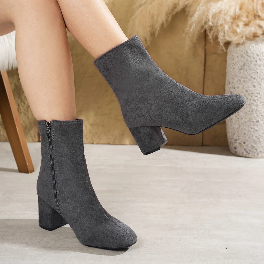 Women's heeled ankle winter boots pointed toe in Grey