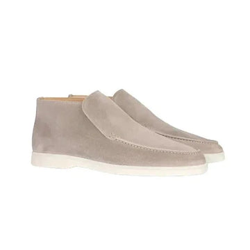 Women's suede ankle winter boots with moccasin toe - Beige
