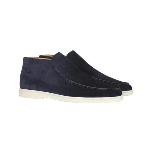 Women's suede ankle winter boots with moccasin toe - Beige