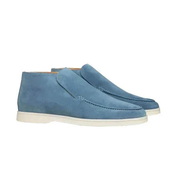 Women's suede ankle winter boots with moccasin toe - Beige