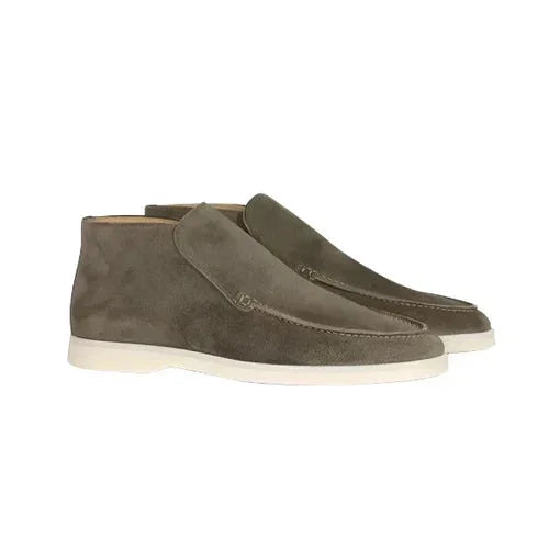 Women's suede ankle winter boots with moccasin toe - Beige