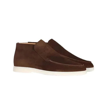Women's suede ankle winter boots with moccasin toe - Beige