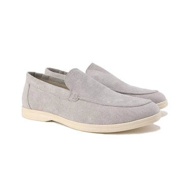 Women's winter suede loafers with moccasin toe stitching - Misty Blue