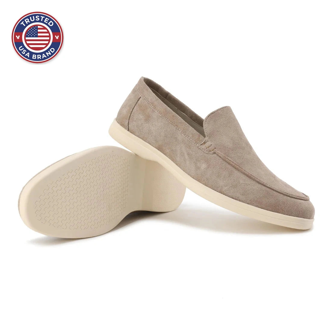 Women's winter suede loafers with moccasin toe stitching - Misty Blue