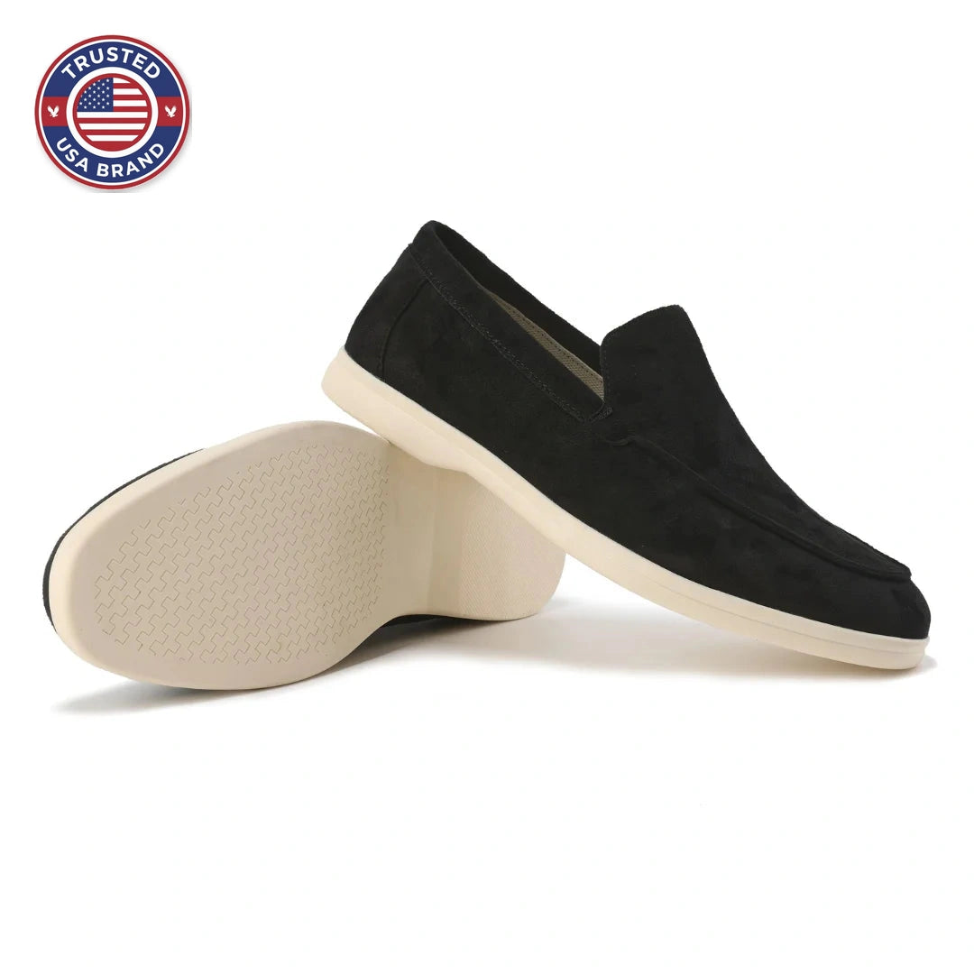 Women's winter suede loafers with moccasin toe stitching - Misty Blue