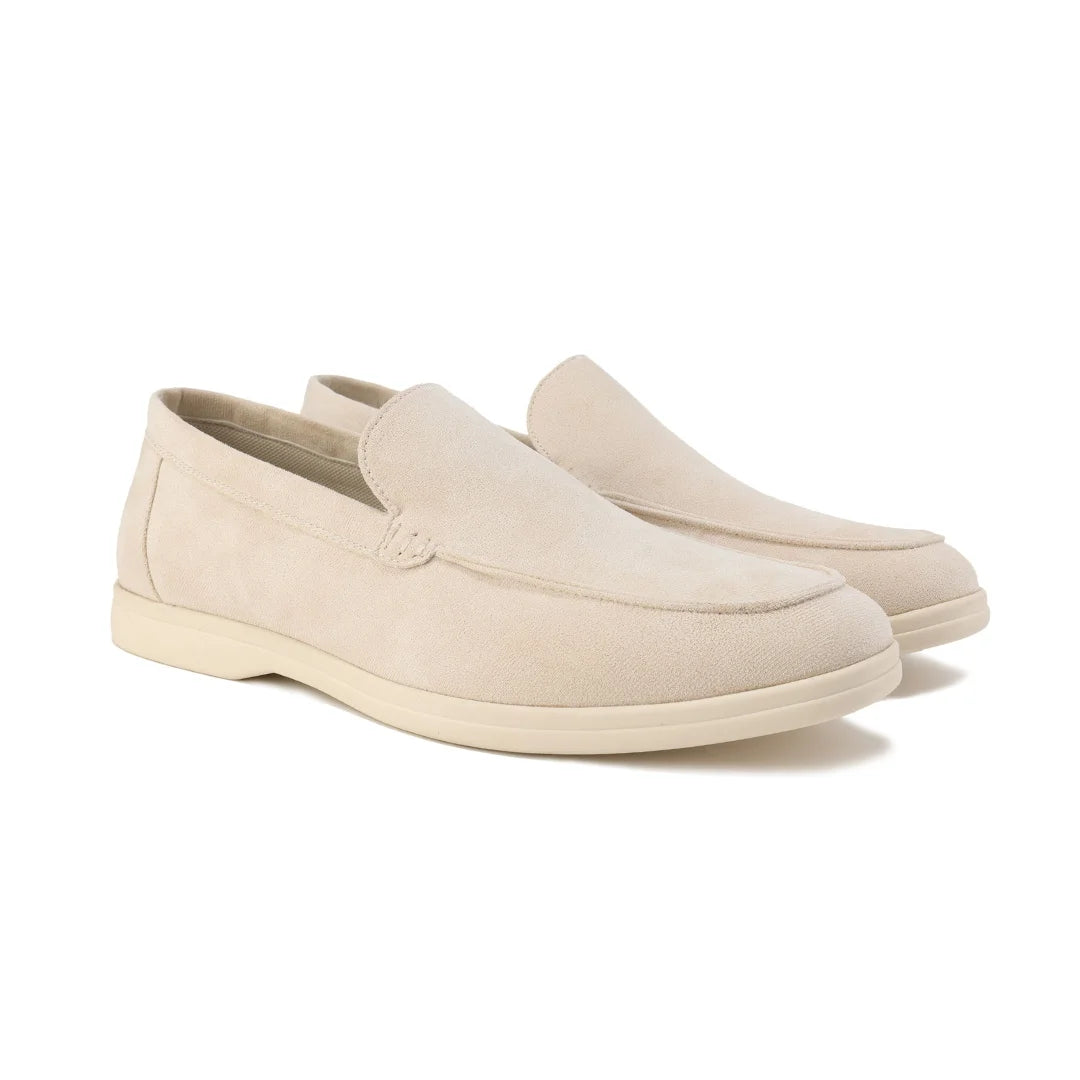 Women's winter suede loafers with moccasin toe stitching - Misty Blue