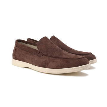 Women's winter suede loafers with moccasin toe stitching - Misty Blue