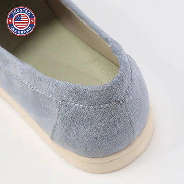 Women's winter suede loafers with moccasin toe stitching - Misty Blue