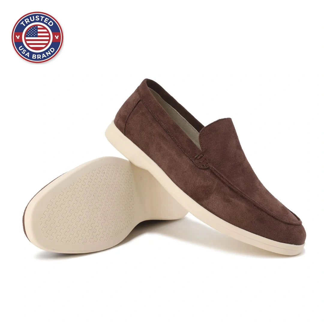 Women's winter suede loafers with moccasin toe stitching - Misty Blue
