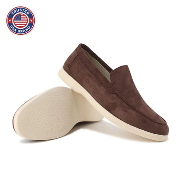 Women's winter suede loafers with moccasin toe stitching - Misty Blue