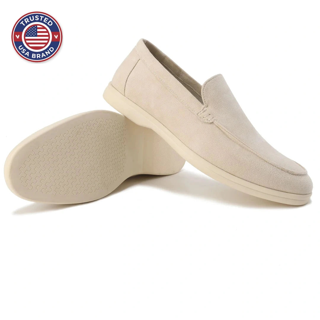 Women's winter suede loafers with moccasin toe stitching - Misty Blue