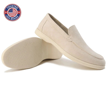 Women's winter suede loafers with moccasin toe stitching - Misty Blue