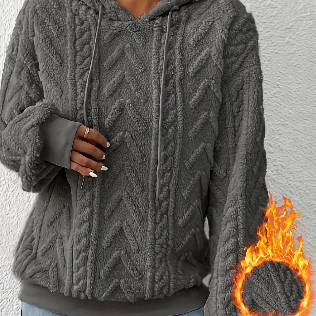 Women's comfy textured winter fleece hoodie in Dark Grey