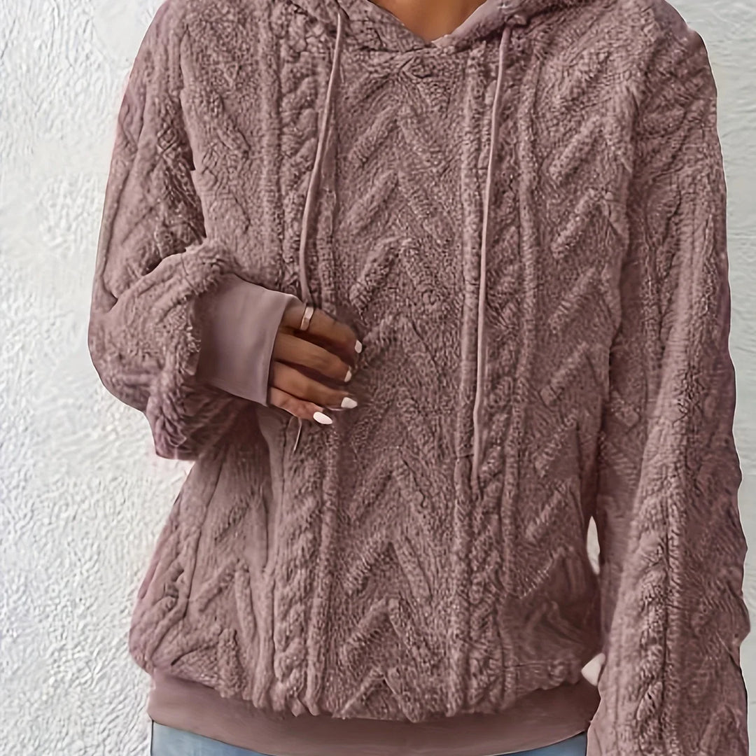 Women's comfy textured winter fleece hoodie in Dark Pink