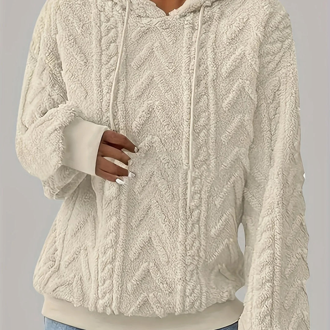 Women's comfy textured winter fleece hoodie in Light Grey