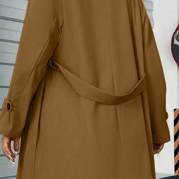Women's double-breasted winter trench coat with side pockets in Coffee