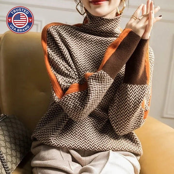 Women's winter roll neck sweater, ribbed knit