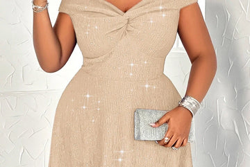 Women's twist backless midi winter Christmas party dress in Apricot