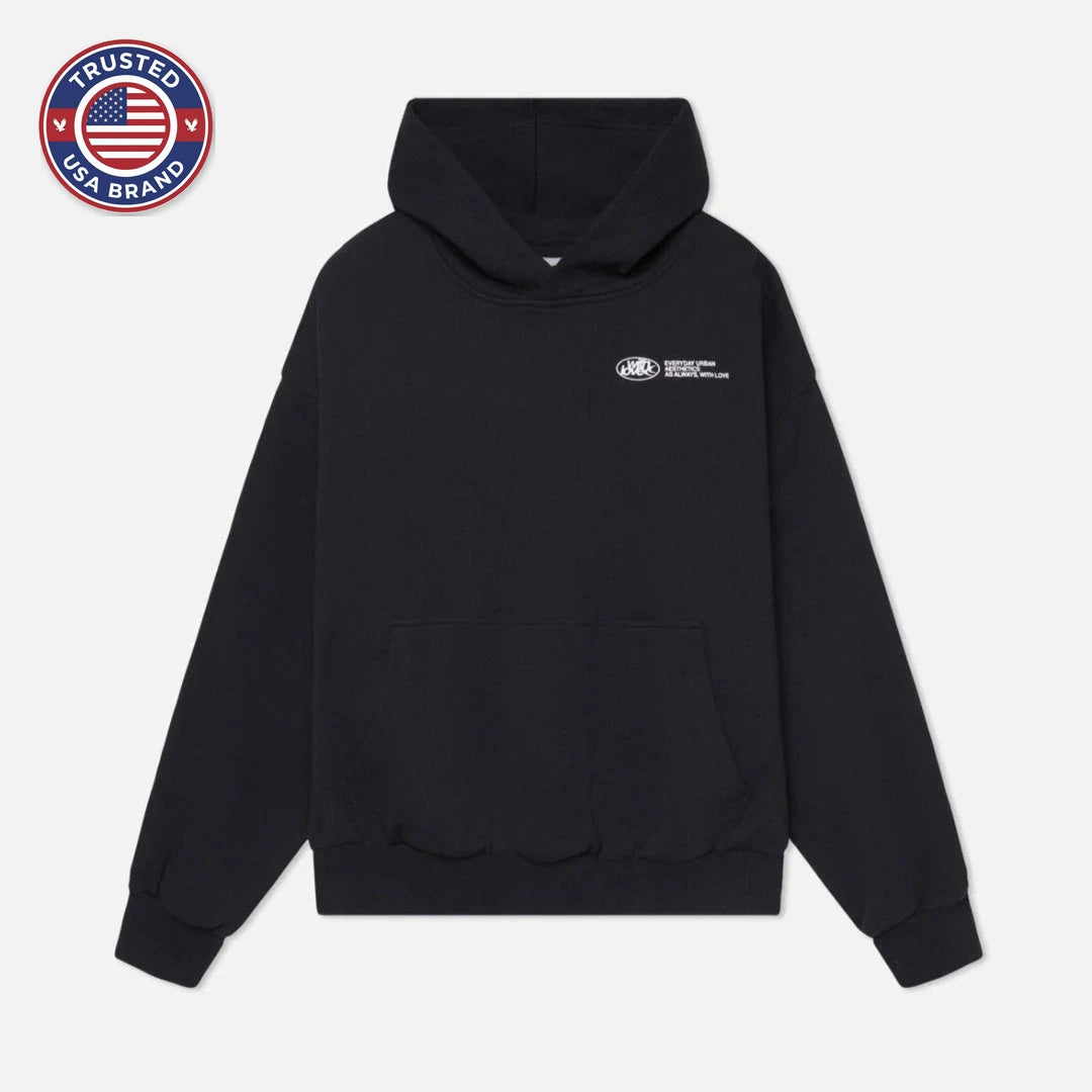 Women's winter fleece hoodie with text graphic - Navy