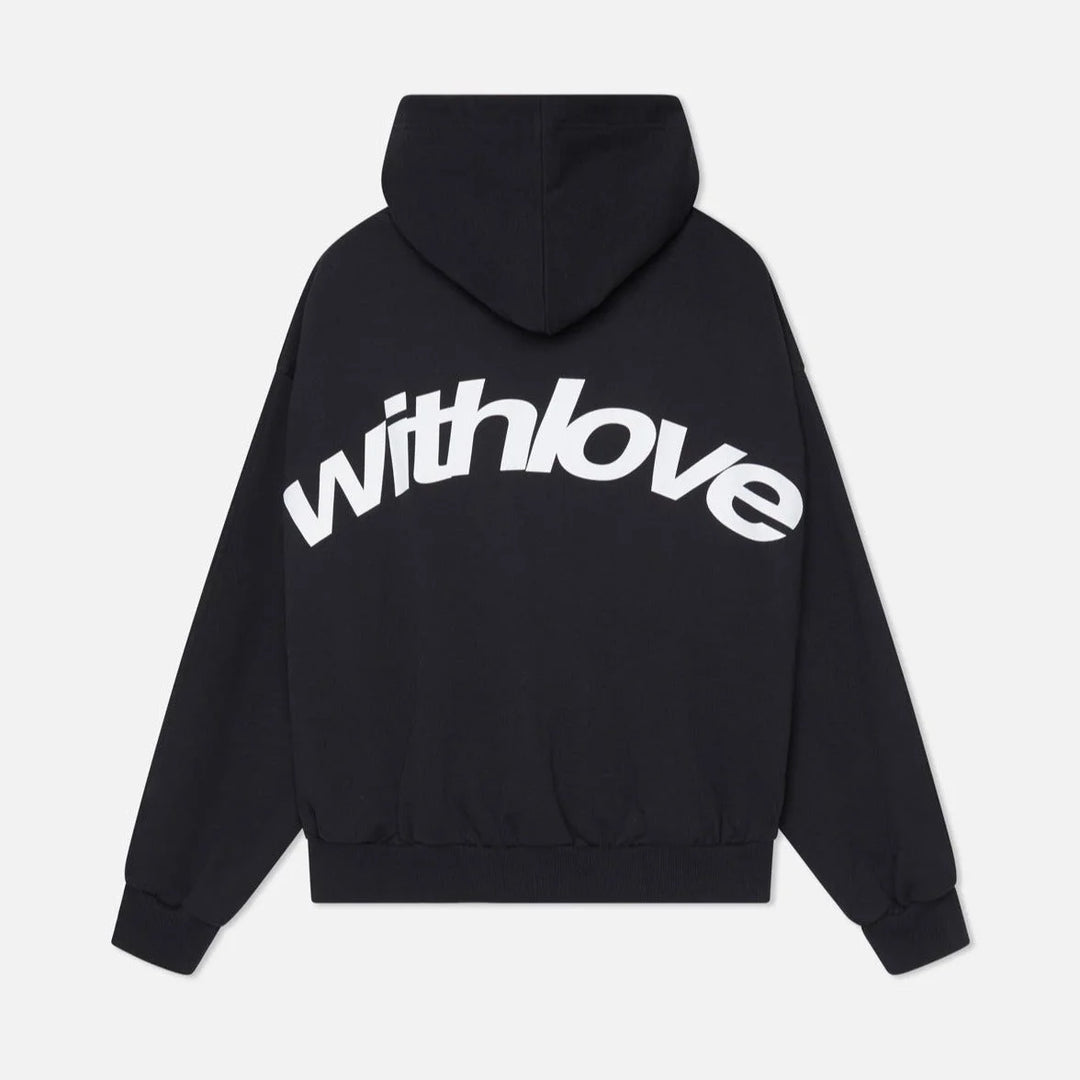 Women's winter fleece hoodie with text graphic - Navy