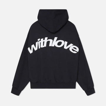 Women's winter fleece hoodie with text graphic - Navy