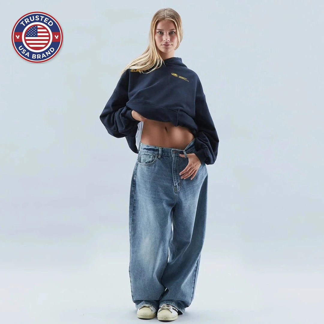 Women's winter fleece hoodie with text graphic - Navy