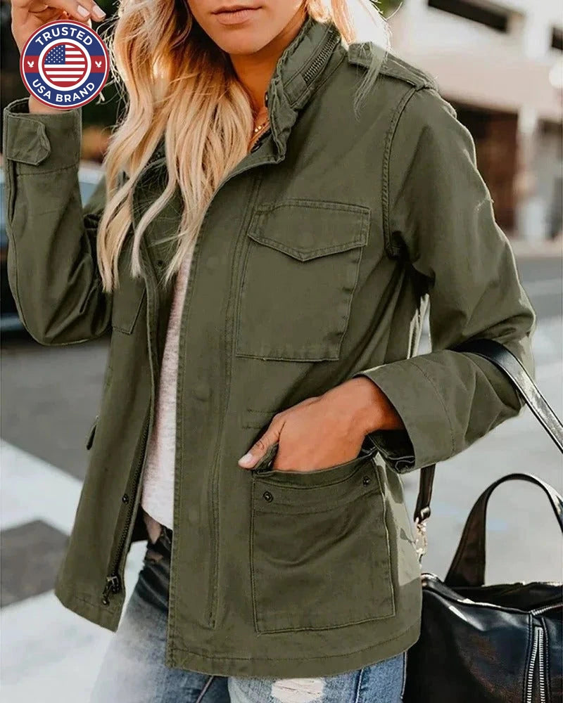 Women's stand collar utility winter bomber jacket