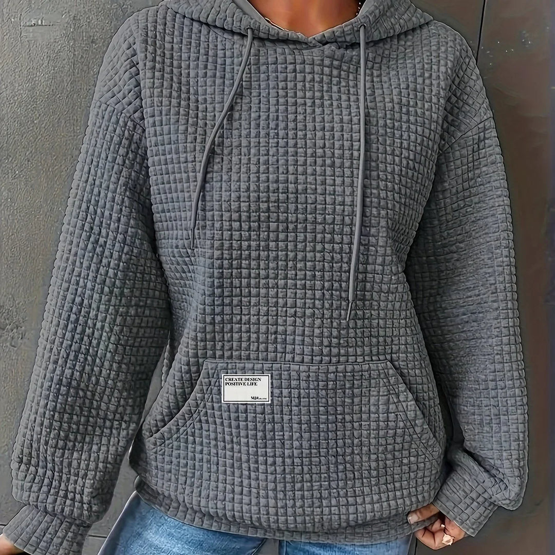 Women's comfy waffle knit winter hoodie with kangaroo pocket in Dark gray