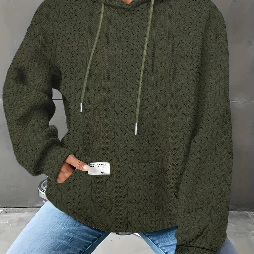Women's comfy waffle knit winter hoodie with kangaroo pocket in Olive green