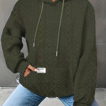 Women's comfy waffle knit winter hoodie with kangaroo pocket in Olive green