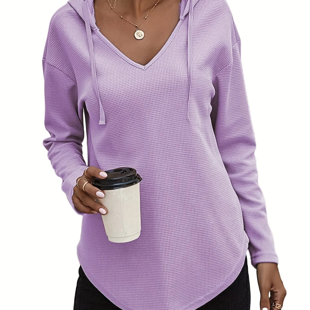 Women's comfy waffle knit V-neck winter hoodie in Violet