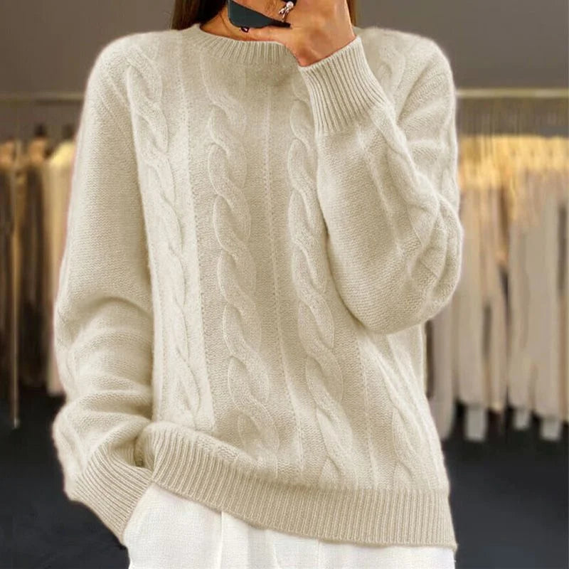 Warm knitted winter sweater in Beige