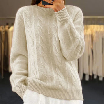 Warm knitted winter sweater in Beige