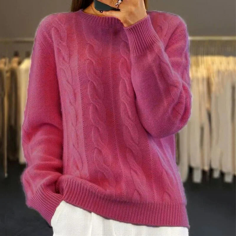 Warm knitted winter sweater in Dark Pink