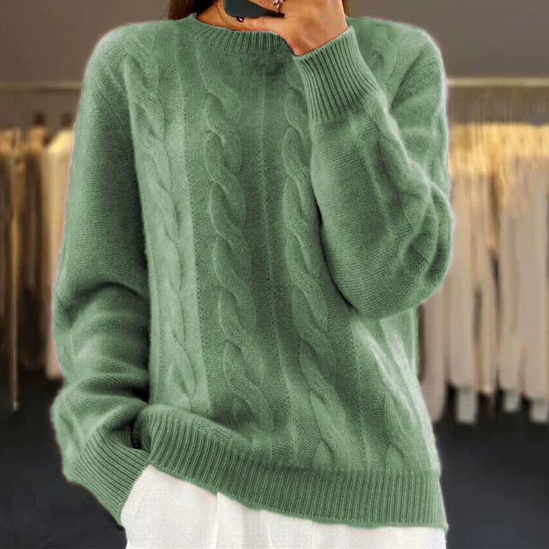 Warm knitted winter sweater in Green