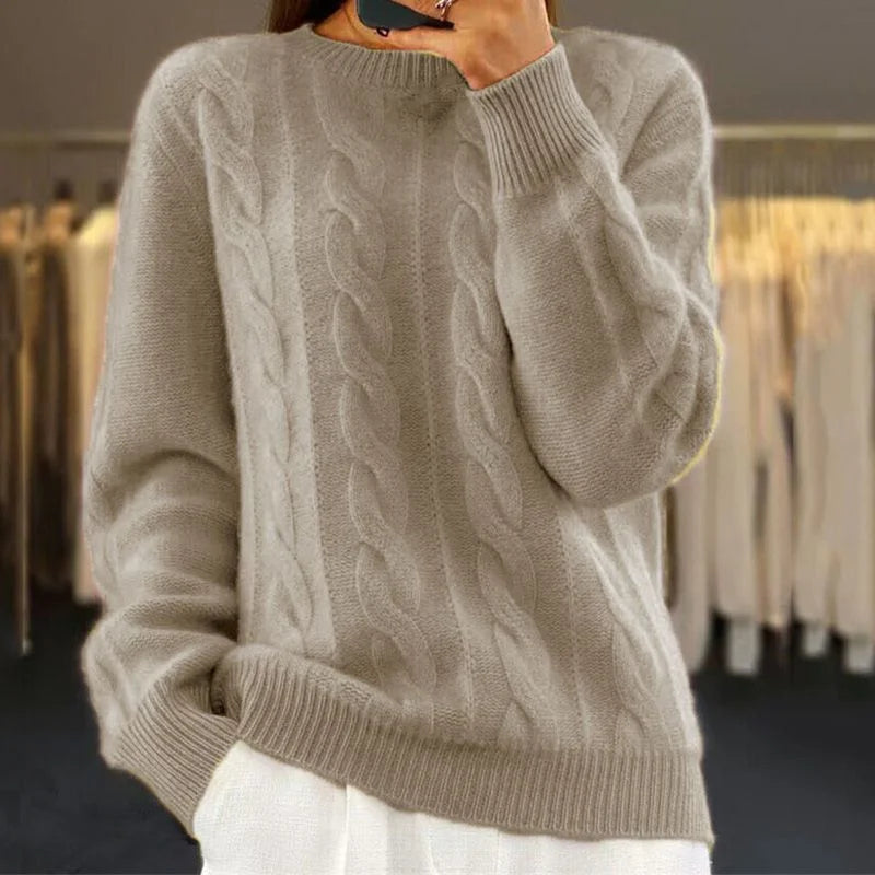 Warm knitted winter sweater in Khaki