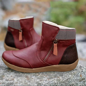 Women's check side zip waterproof ankle winter boots - Green