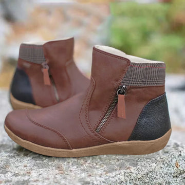 Women's check side zip waterproof ankle winter boots - Green