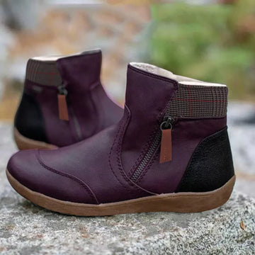 Women's check side zip waterproof ankle winter boots - Green