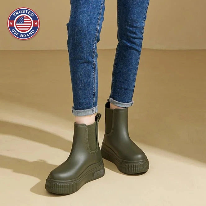 Waterproof Boots Women's Chelsea Platform Rain Ankle - Green