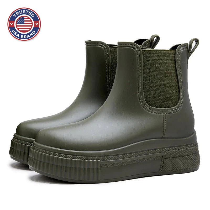 Waterproof Boots Women's Chelsea Platform Rain Ankle - Green