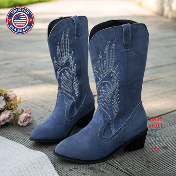Women's mid-calf embroidered western suede winter cowboy boots