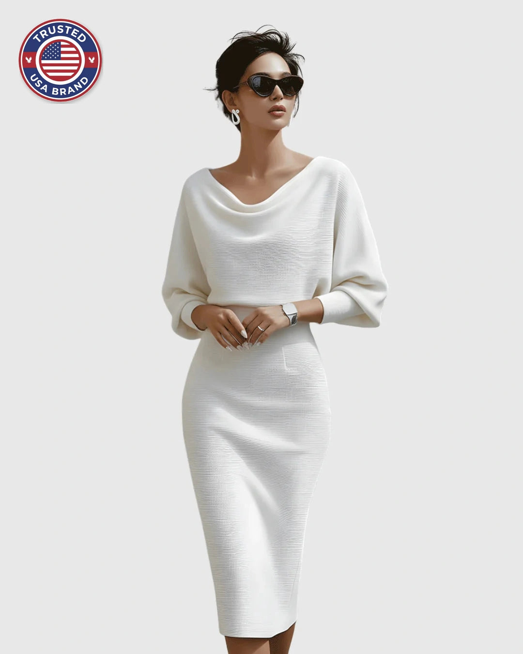 White Draped Batwing Midi Dress - Black (Almost Sold Out