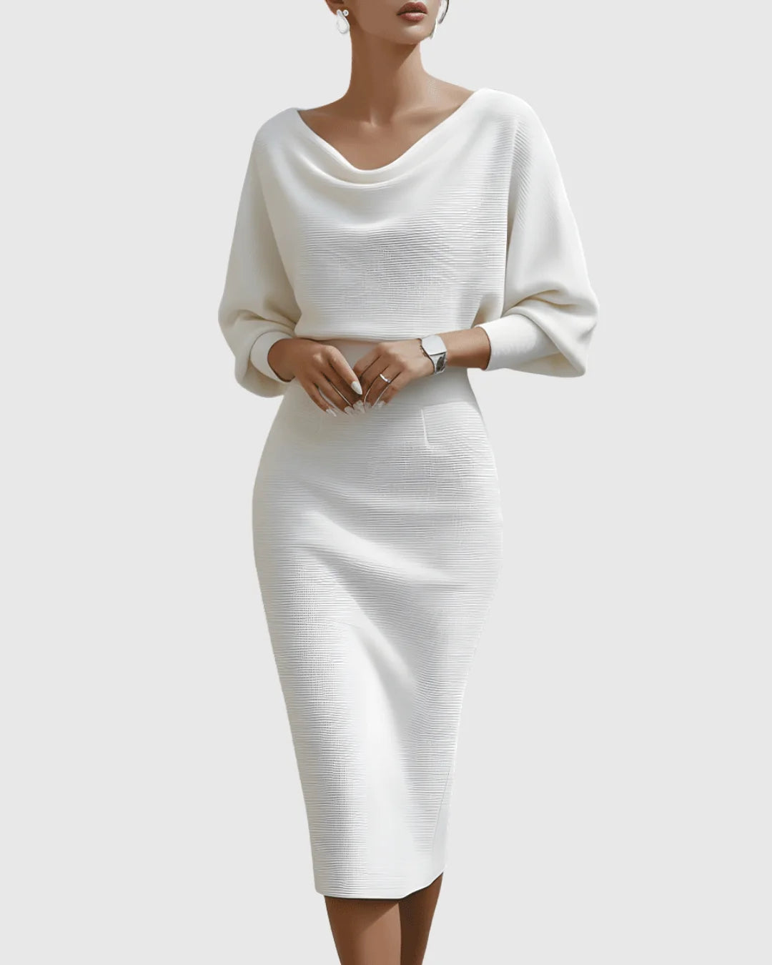 White Draped Batwing Midi Dress - Black (Almost Sold Out