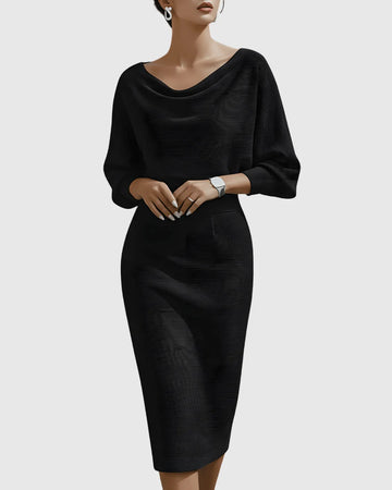 White Draped Batwing Midi Dress - Black (Almost Sold Out